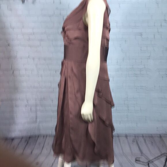 Adrianna Papell Dress Tiered Chiffon Mocha Midi EUC - Picture 4 of 6